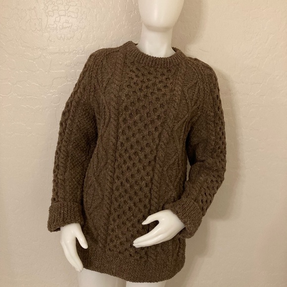Vintage Sheila Handknits 100% Irish Wool Brown Fisherman’s Sweater Large - Picture 1 of 9